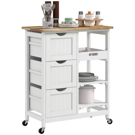 HOMCOM Rolling Kitchen Island Cart, Bar Serving Cart with Drawers, White Default -DTYStore