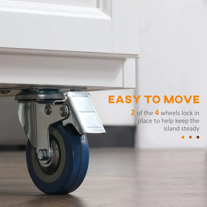 HOMCOM Rolling Kitchen Island on Wheels, Kitchen Cart with Solid Wood Drop Leaf Breakfast Bar, Storage Drawers, 4-Door Cabinets, Spice Rack, White Default -DTYStore