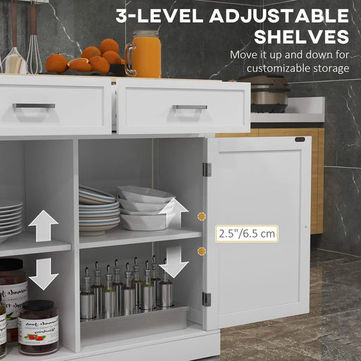 HOMCOM Rolling Kitchen Island with Drop Leaf Wood Breakfast Bar, Farmhouse Kitchen Cart with 2 Drawers, Adjustable Shelves for Dining Room, White Default -DTYStore