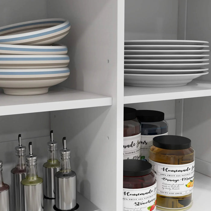 HOMCOM Rolling Kitchen Island with Drop Leaf Wood Breakfast Bar, Farmhouse Kitchen Cart with 2 Drawers, Adjustable Shelves for Dining Room, White Default -DTYStore