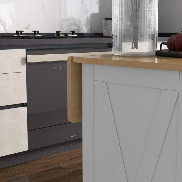 HOMCOM Rolling Kitchen Island with Drop Leaf Wood Breakfast Bar, Farmhouse Kitchen Cart with 2 Drawers, Adjustable Shelves for Dining Room, White Default -DTYStore