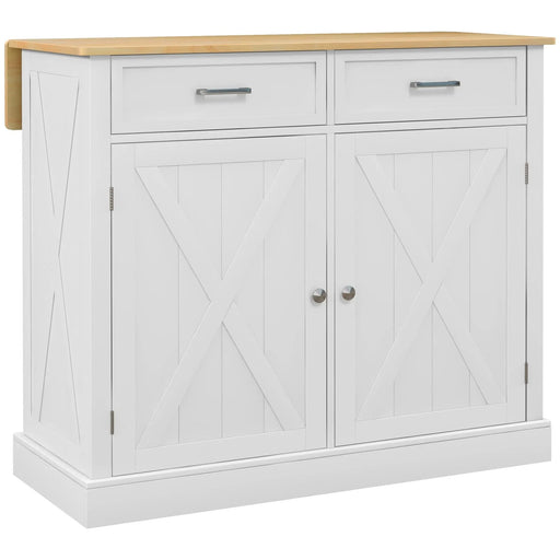 HOMCOM Rolling Kitchen Island with Drop Leaf Wood Breakfast Bar, Farmhouse Kitchen Cart with 2 Drawers, Adjustable Shelves for Dining Room, White Default -DTYStore