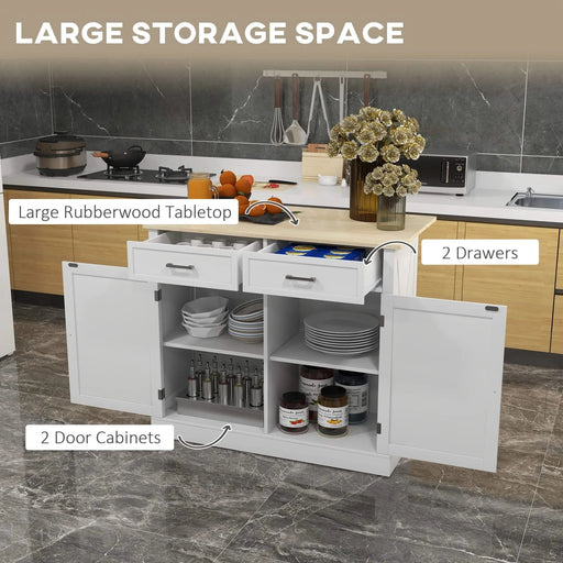 HOMCOM Rolling Kitchen Island with Drop Leaf Wood Breakfast Bar, Farmhouse Kitchen Cart with 2 Drawers, Adjustable Shelves for Dining Room, White Default -DTYStore