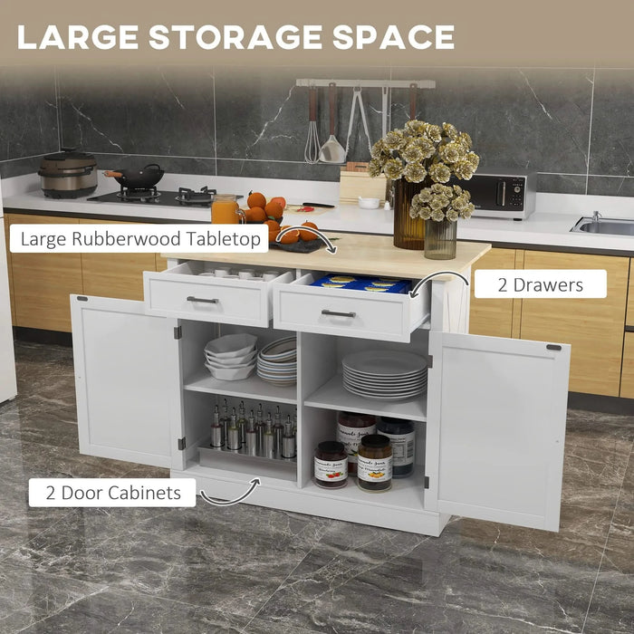 HOMCOM Rolling Kitchen Island with Drop Leaf Wood Breakfast Bar, Farmhouse Kitchen Cart with 2 Drawers, Adjustable Shelves for Dining Room, White Default -DTYStore