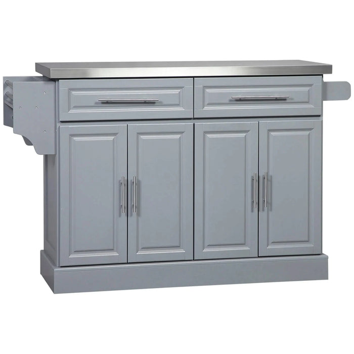 HOMCOM Rolling Kitchen Island with Stainless Steel Top and Storage, Gray, MDF, 57 x 17.75 x 36 inches Default -DTYStore