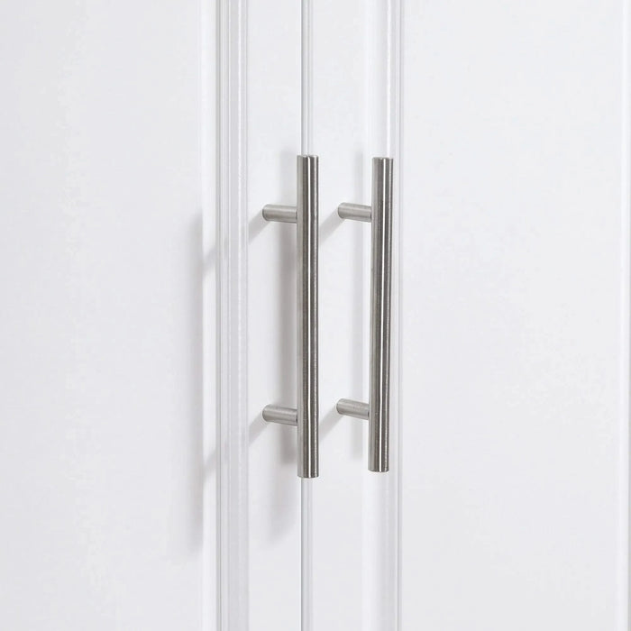 HOMCOM Rolling Kitchen Island with Storage, Stainless Steel Top, 2 Drawers, Spice, Knife and Towel Rack, White MDF Default -DTYStore