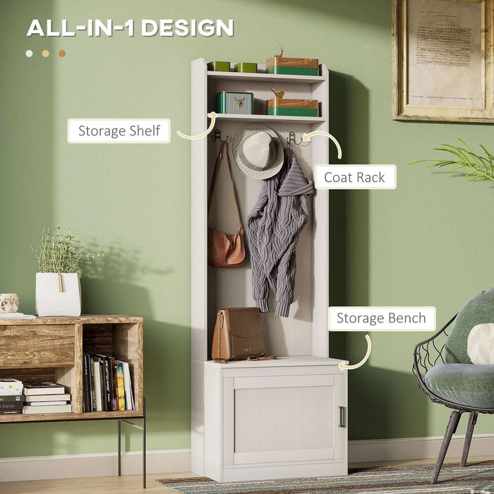 HOMCOM Rustic Hall Tree with Shoe Storage Bench, Entryway Bench with Coat Rack, Accent Coat Tree with Storage Shelves for Hallway, Mudroom, White Wood Grain- DTY Store