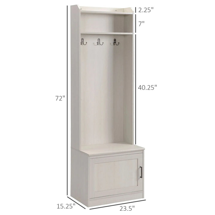 HOMCOM Rustic Hall Tree with Shoe Storage Bench, Entryway Bench with Coat Rack, Accent Coat Tree with Storage Shelves for Hallway, Mudroom, White Wood Grain - DTY Store
