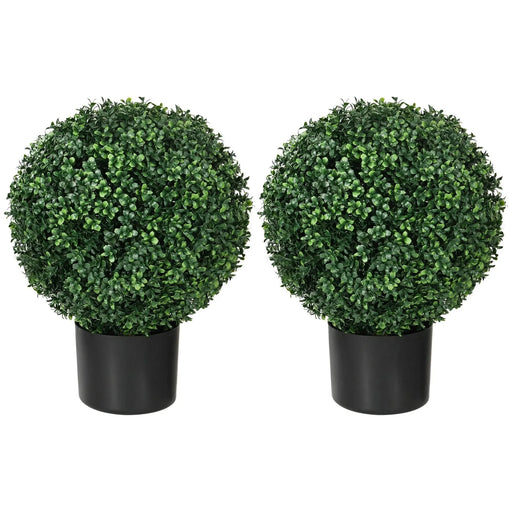 HOMCOM Set of 2 20.5' Artificial Ball Boxwood Topiary Trees with Pot, Indoor Outdoor Fake Plants for Home Office & Living Room Decor Default -DTYStore