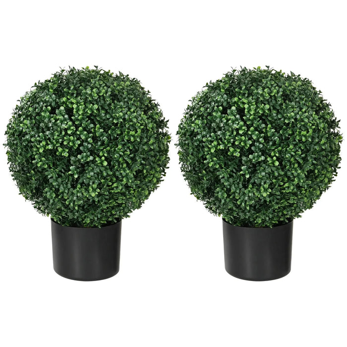 HOMCOM Set of 2 20.5' Artificial Ball Boxwood Topiary Trees with Pot, Indoor Outdoor Fake Plants for Home Office & Living Room Decor Default -DTYStore