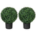 HOMCOM Set of 2 20.5' Artificial Ball Boxwood Topiary Trees with Pot, Indoor Outdoor Fake Plants for Home Office & Living Room Decor Default -DTYStore