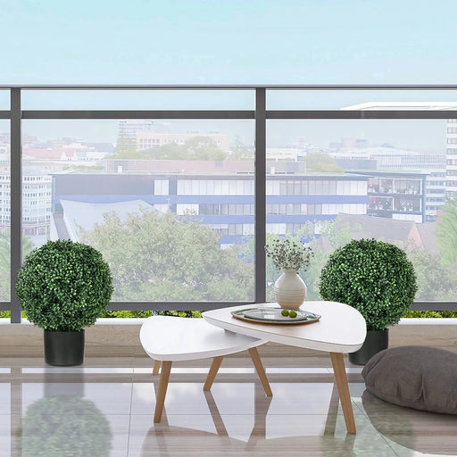 HOMCOM Set of 2 20.5' Artificial Ball Boxwood Topiary Trees with Pot, Indoor Outdoor Fake Plants for Home Office & Living Room Decor Default -DTYStore