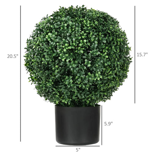 HOMCOM Set of 2 20.5' Artificial Ball Boxwood Topiary Trees with Pot, Indoor Outdoor Fake Plants for Home Office & Living Room Decor Default -DTYStore