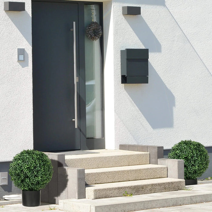 HOMCOM Set of 2 20.5' Artificial Ball Boxwood Topiary Trees with Pot, Indoor Outdoor Fake Plants for Home Office & Living Room Decor Default -DTYStore