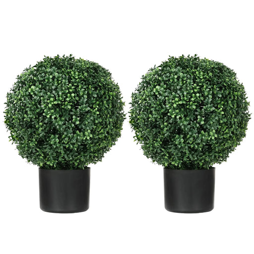 HOMCOM Set of 2 20.5' Artificial Ball Boxwood Topiary Trees with Pot, Indoor Outdoor Fake Plants for Home Office & Living Room Decor Default -DTYStore