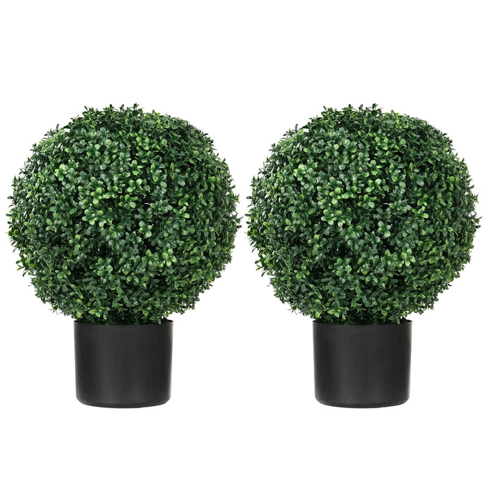 HOMCOM Set of 2 20.5' Artificial Ball Boxwood Topiary Trees with Pot, Indoor Outdoor Fake Plants for Home Office & Living Room Decor Default -DTYStore