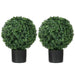 HOMCOM Set of 2 20.5' Artificial Ball Boxwood Topiary Trees with Pot, Indoor Outdoor Fake Plants for Home Office & Living Room Decor Default -DTYStore