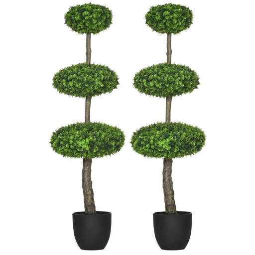 HOMCOM Set of 2 Artificial Boxwood Topiary Trees in Pots, 43.25' Artificial Plants Faux Trees for Home Office, Living Room Decor, Indoor & Outdoor Default -DTYStore
