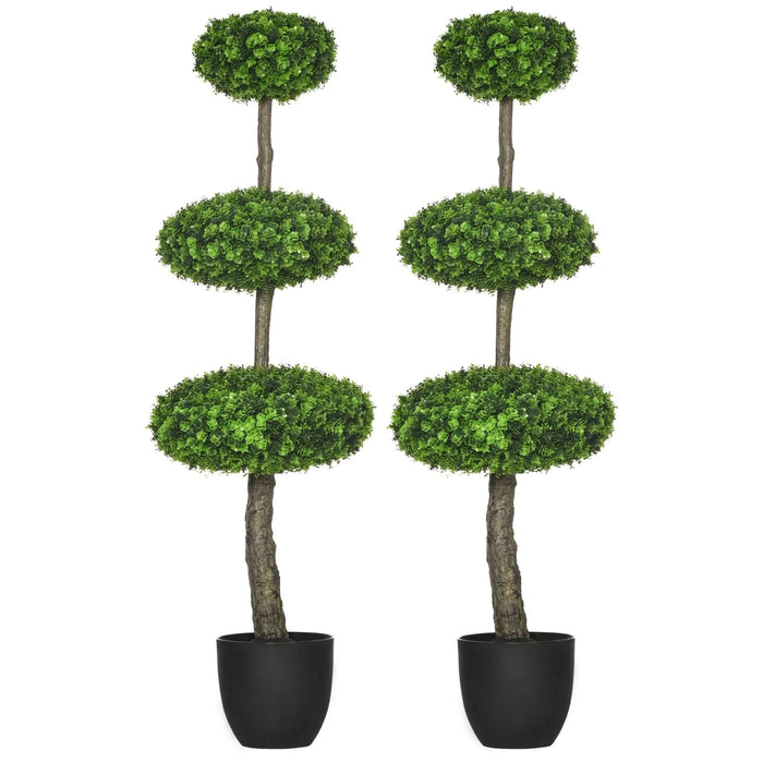 HOMCOM Set of 2 Artificial Boxwood Topiary Trees in Pots, 43.25' Artificial Plants Faux Trees for Home Office, Living Room Decor, Indoor & Outdoor Default -DTYStore