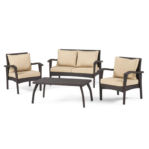HONOLULU 4PC PE Wicker Set Outdoor Seating in Brown and Tan with Iron Frame and Waterproof Fabric Default -DTYStore