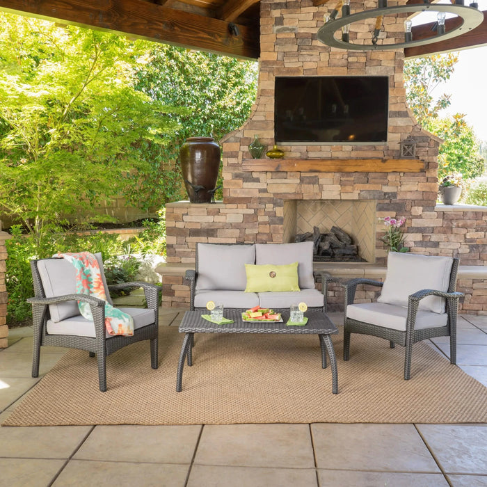 HONOLULU Modern 4PC PE Wicker Seating Set with Cushions Grey Durable Rattan Default -DTYStore