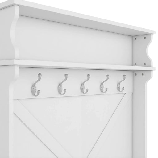 Hall Tree with Top Shelf and Storage Bench, Hallway Shoe Cabinet with Sliding Doors, Coat Rack with 5 Hanging Hooks for Entryways Hallways,White Default -DTYStore