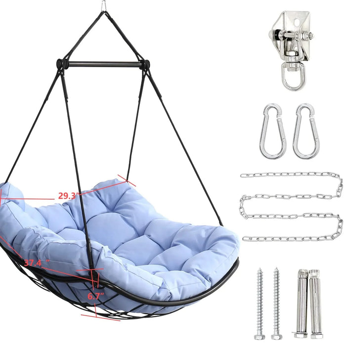 Hammock Chair Swing with Cushion - Outdoor Indoor Hanging Hammock Chair for Patio, Porch, Bedroom, Garden, Courtyard, Balcony - Sturdy Steel Bar with Anti-Slip Safety Rings, BLUE Default -DTYStore