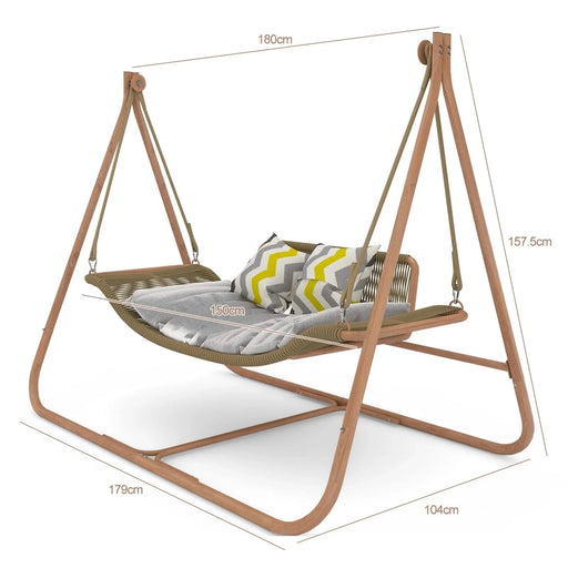 Hammock Swing Chair with Stand for Indoor,Outdoor, Anti-Rust Wood-Colored Frame 570 lbs Capacity with Cushion Oversized Double Hammock Chair for Patio Balcony Bedroom Ban on Amazon(OLD W1132P155978) Default -DTYStore