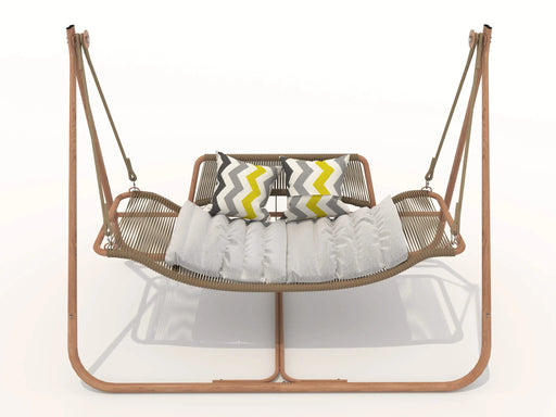 Hammock Swing Chair with Stand for Indoor,Outdoor, Anti-Rust Wood-Colored Frame 570 lbs Capacity with Cushion Oversized Double Hammock Chair for Patio Balcony Bedroom Ban on Amazon(OLD W1132P155978) Default -DTYStore