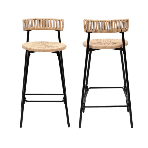 Hand Woven Bar Stools with Back Set of 2 Paper Rope Round Barstools with Footrest for Kitchen Island & Dining Rooms, Black & Honey Default -DTYStore
