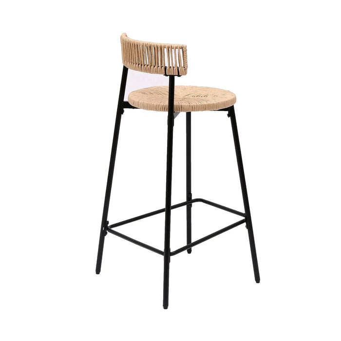 Hand Woven Bar Stools with Back Set of 2 Paper Rope Round Barstools with Footrest for Kitchen Island & Dining Rooms, Black & Honey Default -DTYStore