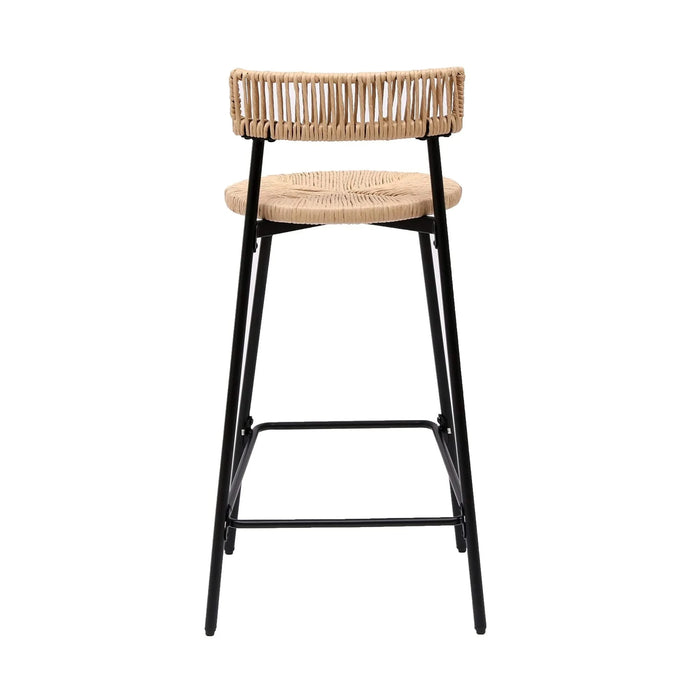 Hand Woven Bar Stools with Back Set of 2 Paper Rope Round Barstools with Footrest for Kitchen Island & Dining Rooms, Black & Honey Default -DTYStore