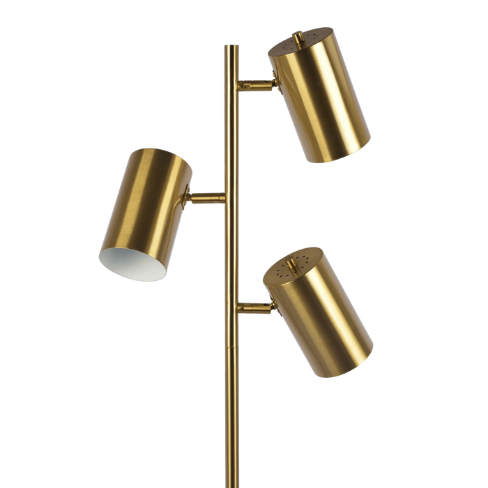 Harmony Brassed Gold Floor Lamp with Rotary Switch Triple Spots Metal Block Base Default -DTYStore