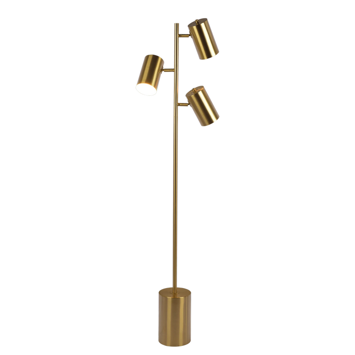 Harmony Brassed Gold Floor Lamp with Rotary Switch Triple Spots Metal Block Base Default -DTYStore