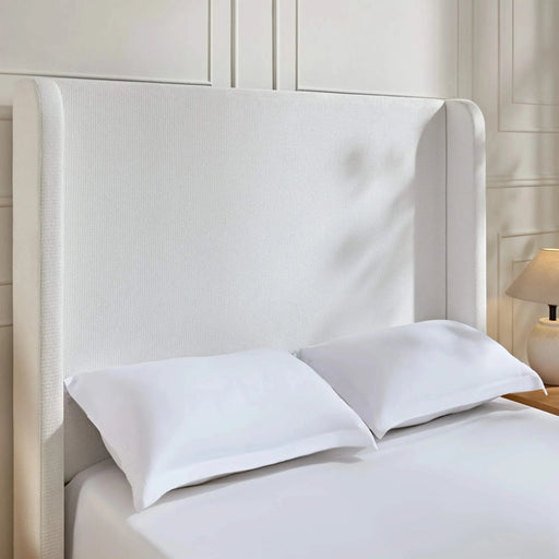 Harper Upholstered Bed with Tall Headboard, Elegant Simplicity, Cream White Chenille, Queen Size Default -DTYStore