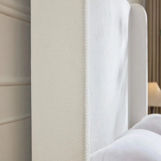 Harper Upholstered Bed with Tall Headboard, Elegant Simplicity, Cream White Chenille, Queen Size Default -DTYStore