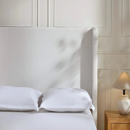 Harper Upholstered Bed with Tall Headboard, Elegant Simplicity, Cream White Chenille, Queen Size Default -DTYStore