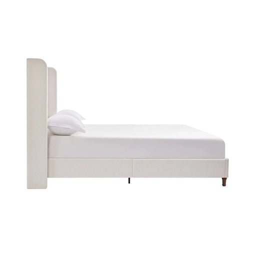 Harper Upholstered Bed with Tall Headboard, Elegant Simplicity, Cream White Chenille, Queen Size Default -DTYStore