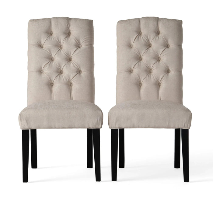 Harriet KD Tufted Dining Chairs Set of 2 Upholstered Ivory Fabric with Solid Wood Frame Default -DTYStore