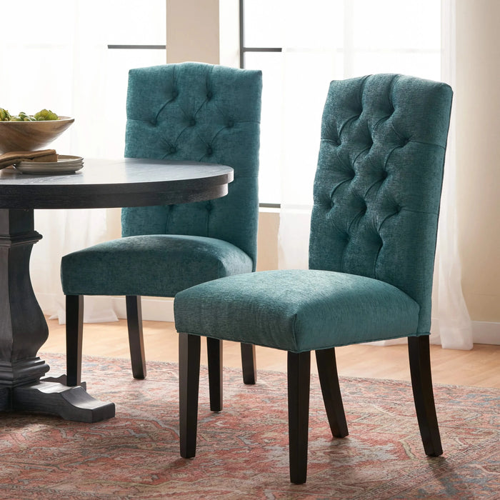 Harriet KD Tufted Dining Chairs Set of 2 in Teal Green with Solid Wood Frame and Soft Fabric Upholstery Default -DTYStore