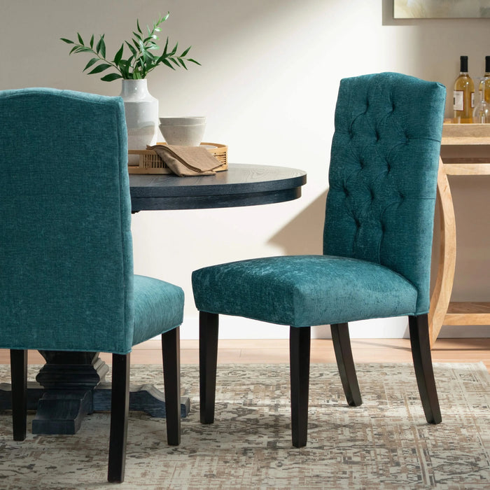 Harriet KD Tufted Dining Chairs Set of 2 in Teal Green with Solid Wood Frame and Soft Fabric Upholstery Default -DTYStore