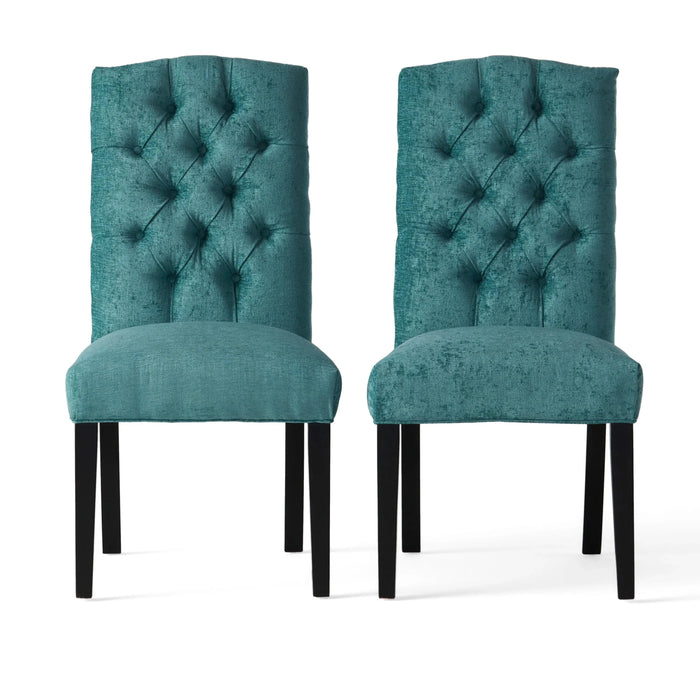 Harriet KD Tufted Dining Chairs Set of 2 in Teal Green with Solid Wood Frame and Soft Fabric Upholstery Default -DTYStore