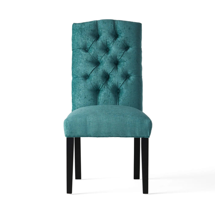 Harriet KD Tufted Dining Chairs Set of 2 in Teal Green with Solid Wood Frame and Soft Fabric Upholstery Default -DTYStore