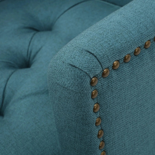 Harrison Tufted Club Chair with Plush Cushion and Studded Trim in Dark Teal Linen, 28 x 31.75 x 35 inches Default -DTYStore