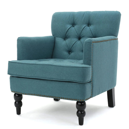 Harrison Tufted Club Chair with Plush Cushion and Studded Trim in Dark Teal Linen, 28 x 31.75 x 35 inches Default -DTYStore
