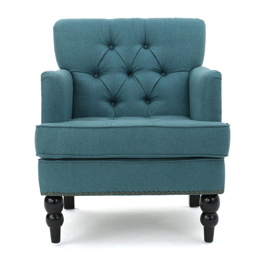 Harrison Tufted Club Chair with Plush Cushion and Studded Trim in Dark Teal Linen, 28 x 31.75 x 35 inches Default -DTYStore