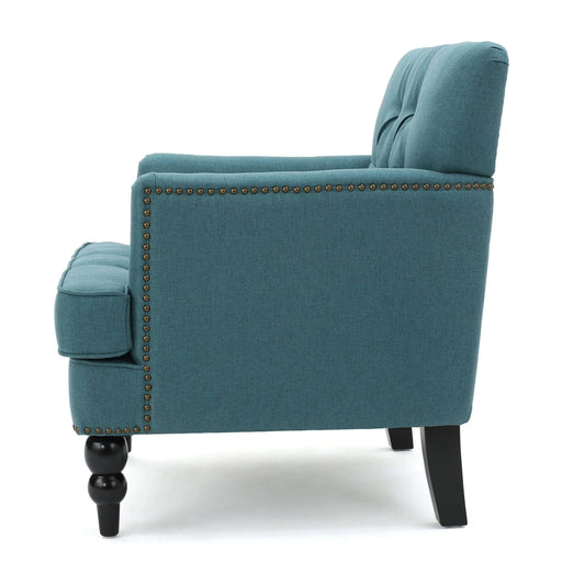 Harrison Tufted Club Chair with Plush Cushion and Studded Trim in Dark Teal Linen, 28 x 31.75 x 35 inches Default -DTYStore