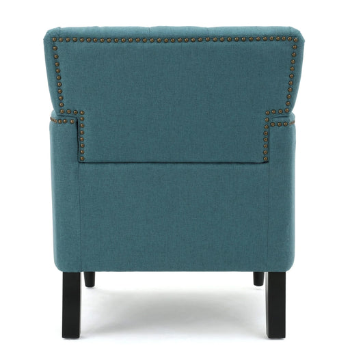 Harrison Tufted Club Chair with Plush Cushion and Studded Trim in Dark Teal Linen, 28 x 31.75 x 35 inches Default -DTYStore