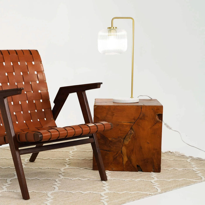 Haven Clear Glass Table Lamp with Gold Brush Metal and Marble Base, Button Control, 23-Inch Height Default -DTYStore