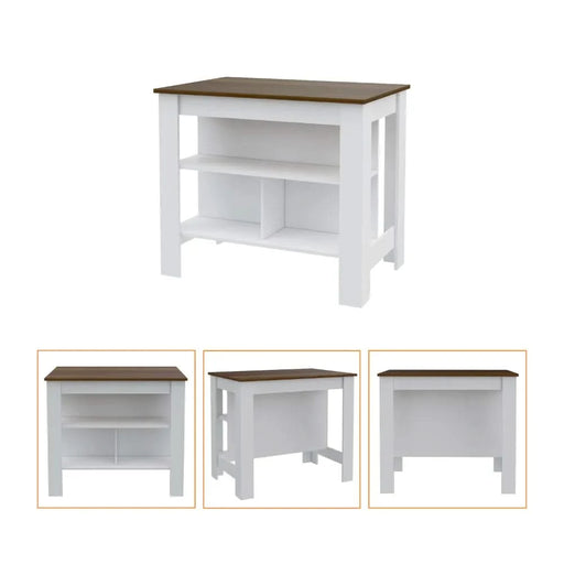 Hayne 9-Shelf 2-Door 2-piece Kitchen Set, Kitchen Island and Pantry White and Walnut Default -DTYStore